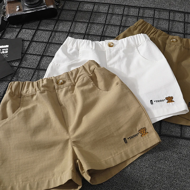 

Boys' White Shorts for Outer Wear Summer Thin Pure Cotton 2022 Fashionable Children's Pants Khaki Medium Children Fashion Pants
