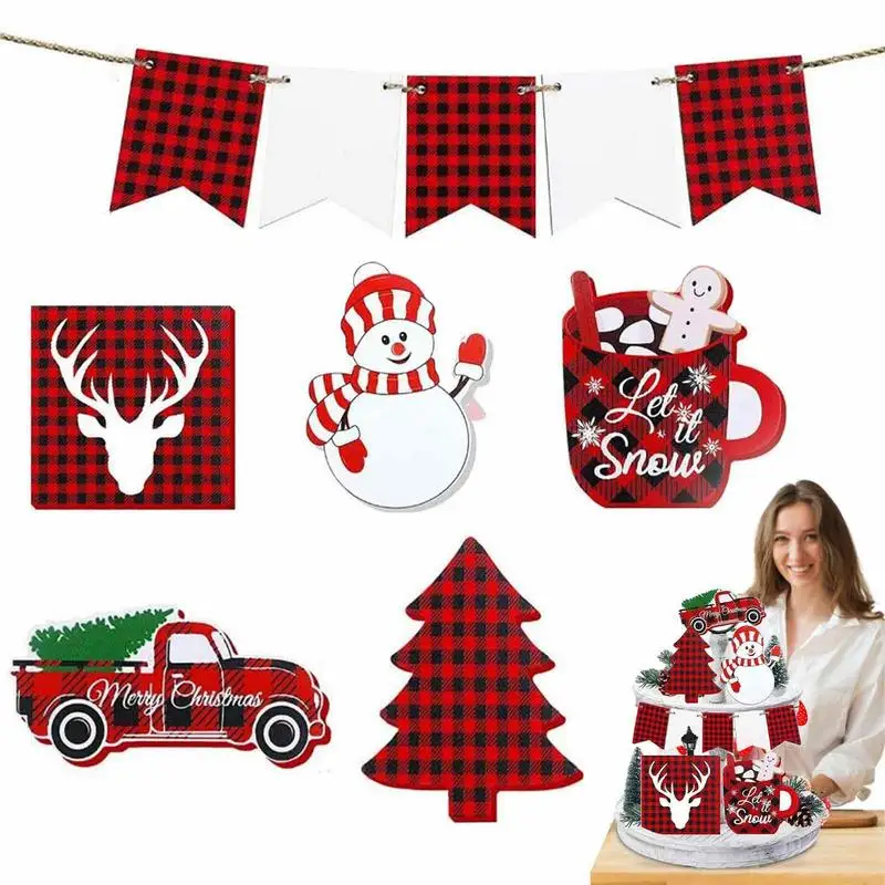 

Christmas Layered Tray Decorations 8 Pieces Mini Multi-Layered Tray Accessories Winter Miniature Decorative Signs With Christmas