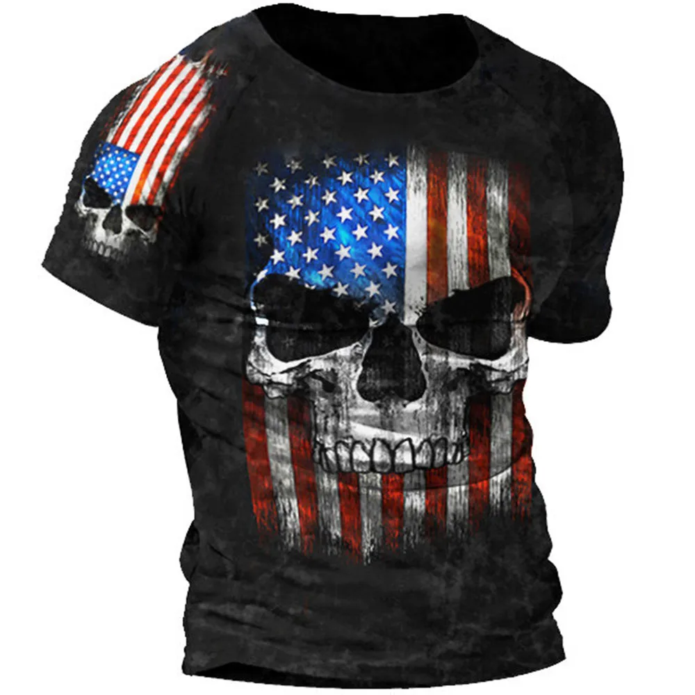 Купи Vintage Summer Men's T-Shirt US Flag Print Polyester Round Neck Streetwear Short Sleeve Casual Loose Tops Tees Oversized T Shirt за 150 рублей в магазине AliExpress