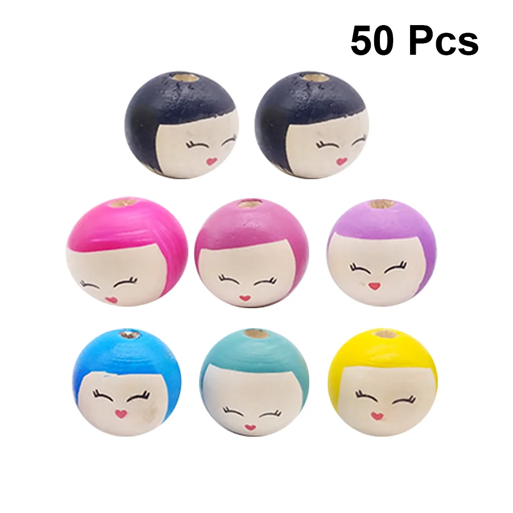 

50 Pcs Necklace Kids Wooden Craft Beads Wooden Spacer Beads Wood Spacer Beads Loose Wood Beads Round Baby Necklace Face Charms