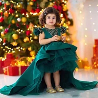 2022 flower girl dreses satin tulle tiered little bridesmaid dress sleeveless princess kids party prom ball gown for wedding