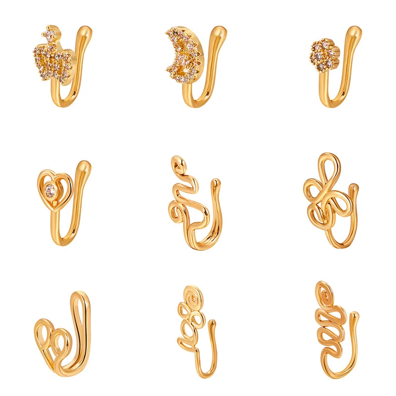 1Pc Copper Fake Piercing Nose Ring Heart Star Crown Clip On Nose Ear Clip Cuff Earring For Women Girl Gift Body Jewelry nariz
