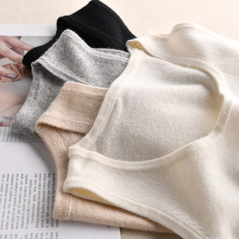 2023 New Cashmere Camisole Wool Vest Top Knitted Top with Solid Color Round Neck Wool Bottoming Shirt Inside and Outside Comfort