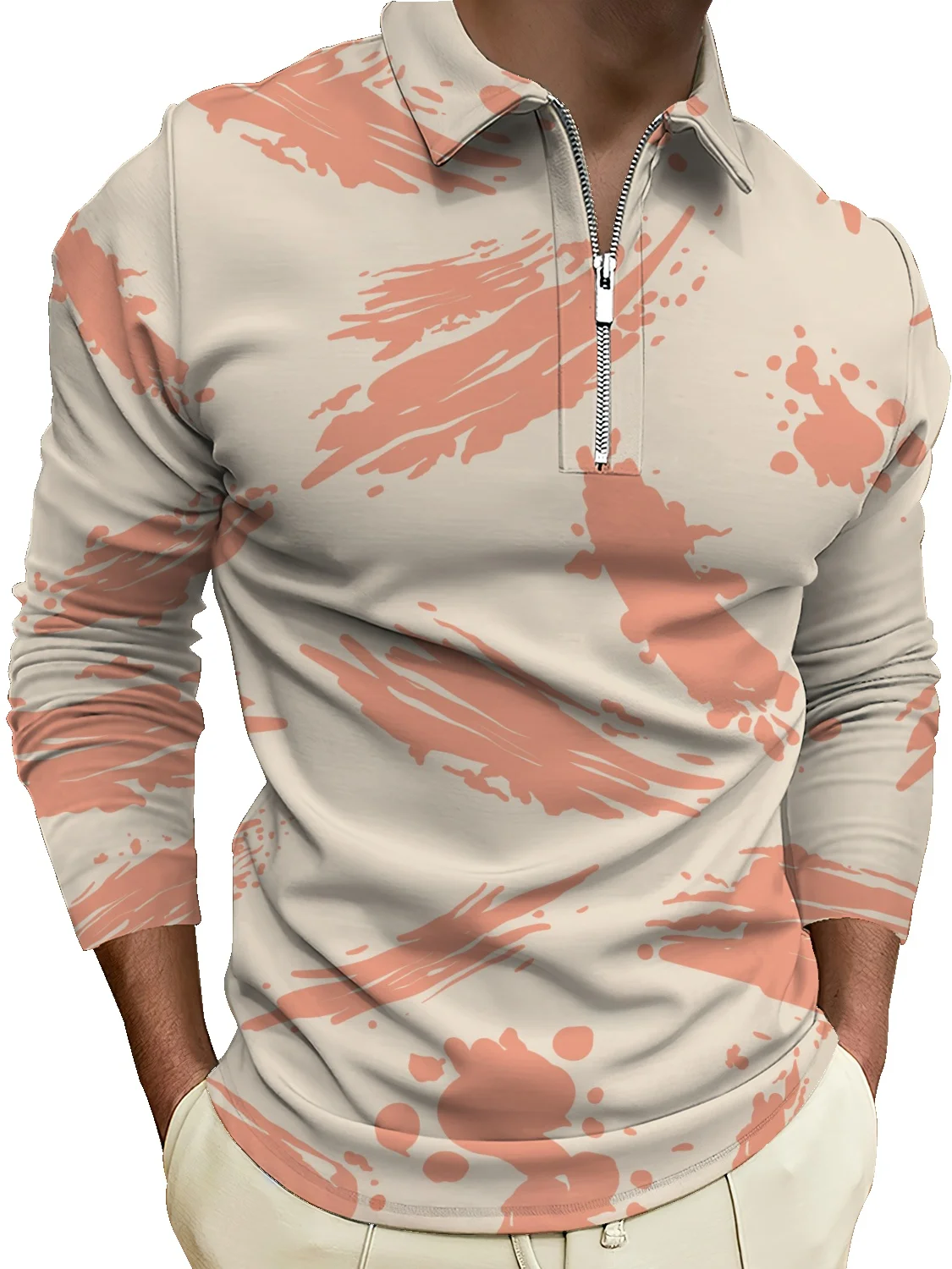 

Spring and autumn new half zipper design simple and versatile men's polo shirt casual long-sleeved lapel sweater