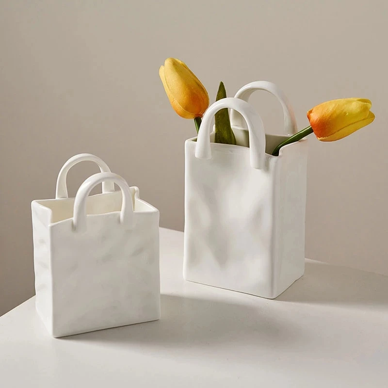 

Белая Сумочка, фарфоровые вазы для цветов, маленькая милая фарфоровая ваза, декоративный горшок для растений, Современный домашний декор