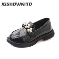 girls leather shoes slip on british style oxfords loafers kids casual flats with pearls rhinestone sweet soft for party school