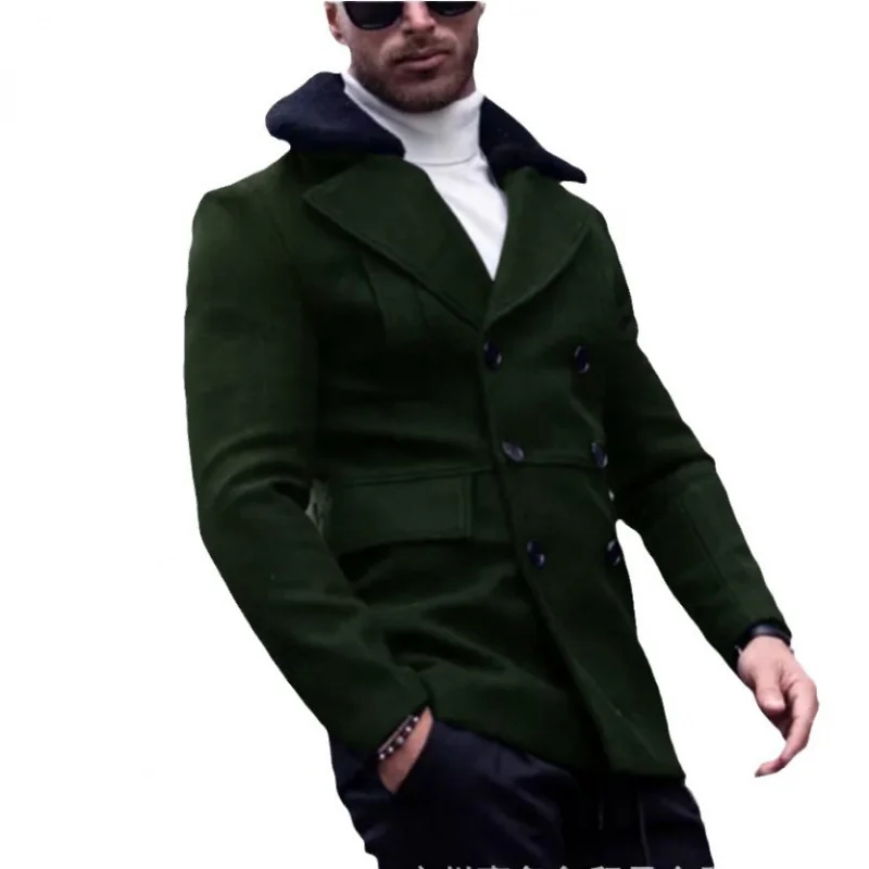Мужское пальто в британском стиле осенне-зимнее с индивидуальным меховым