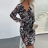 fashionable temperament leopard print v neck dress 2022 european and american spring and summer new new womens clothing