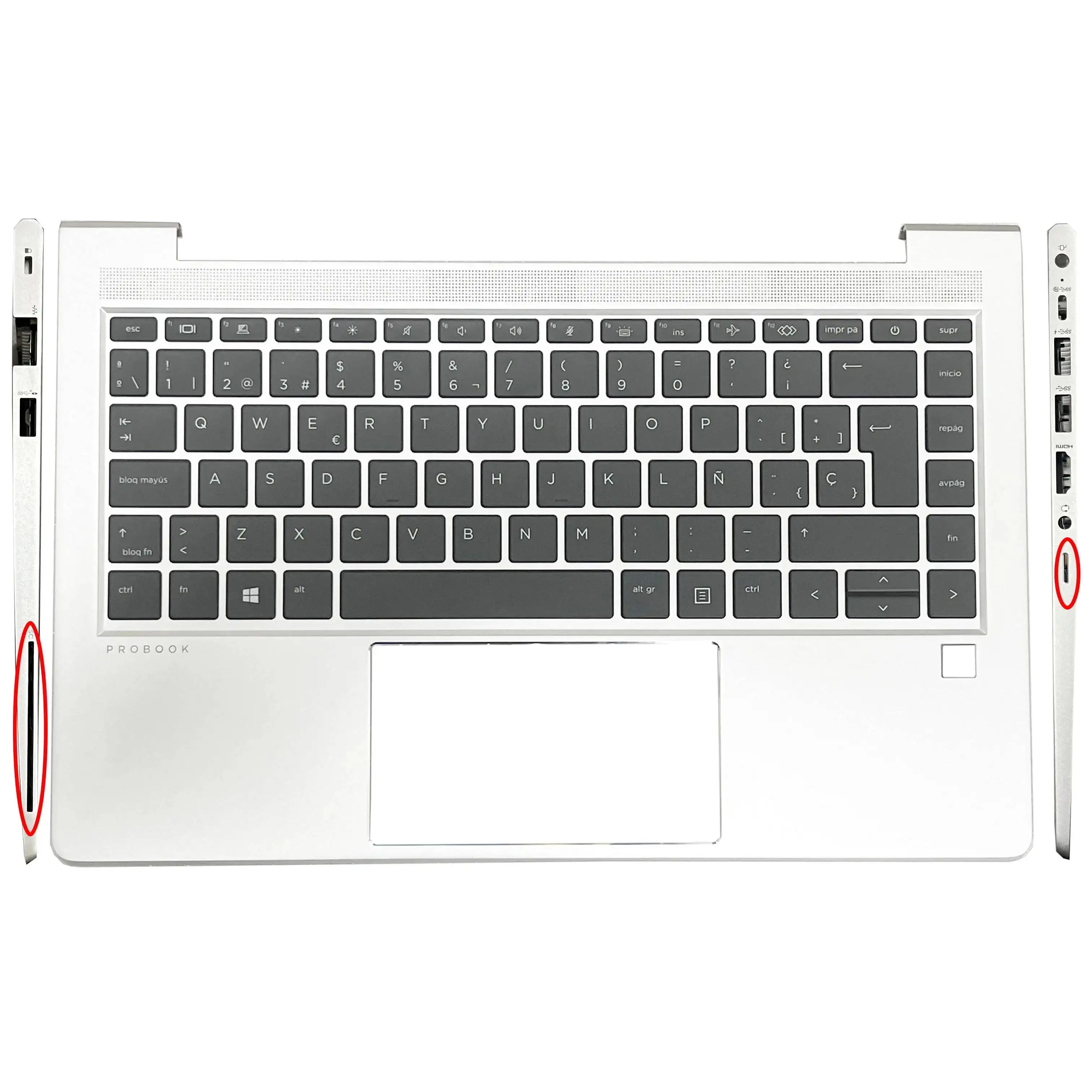 Фото Новая оригинальная американская испанская клавиатура для ноутбуков HP Probook G8 440 G9 445R Zhan66 14 G4 G5 X8Q, верхняя крышка с подсветкой (пальмрест) №4
