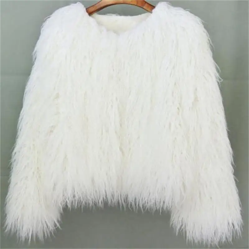 Fur Furry Coat Pink White Women's Lamb Wool Faux Fur Coat Female Shaggy Sheepskin Coats Winter Artificial Fur Jacket Fluffy Warm
