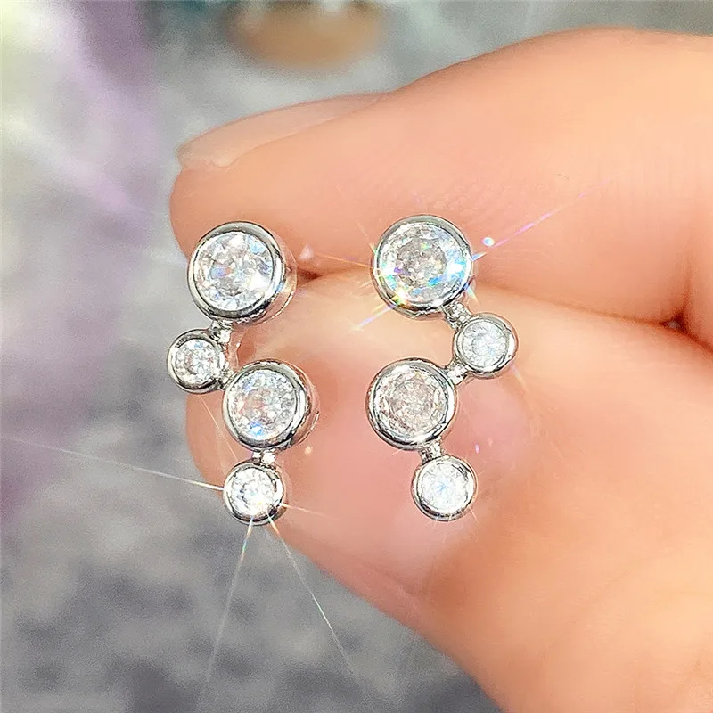 

Huitan Minimalist Silver Color Stud Earrings for Women Round Cubic Zirconia Low-key Girls Ear Nice Gift Fashion Jewelry