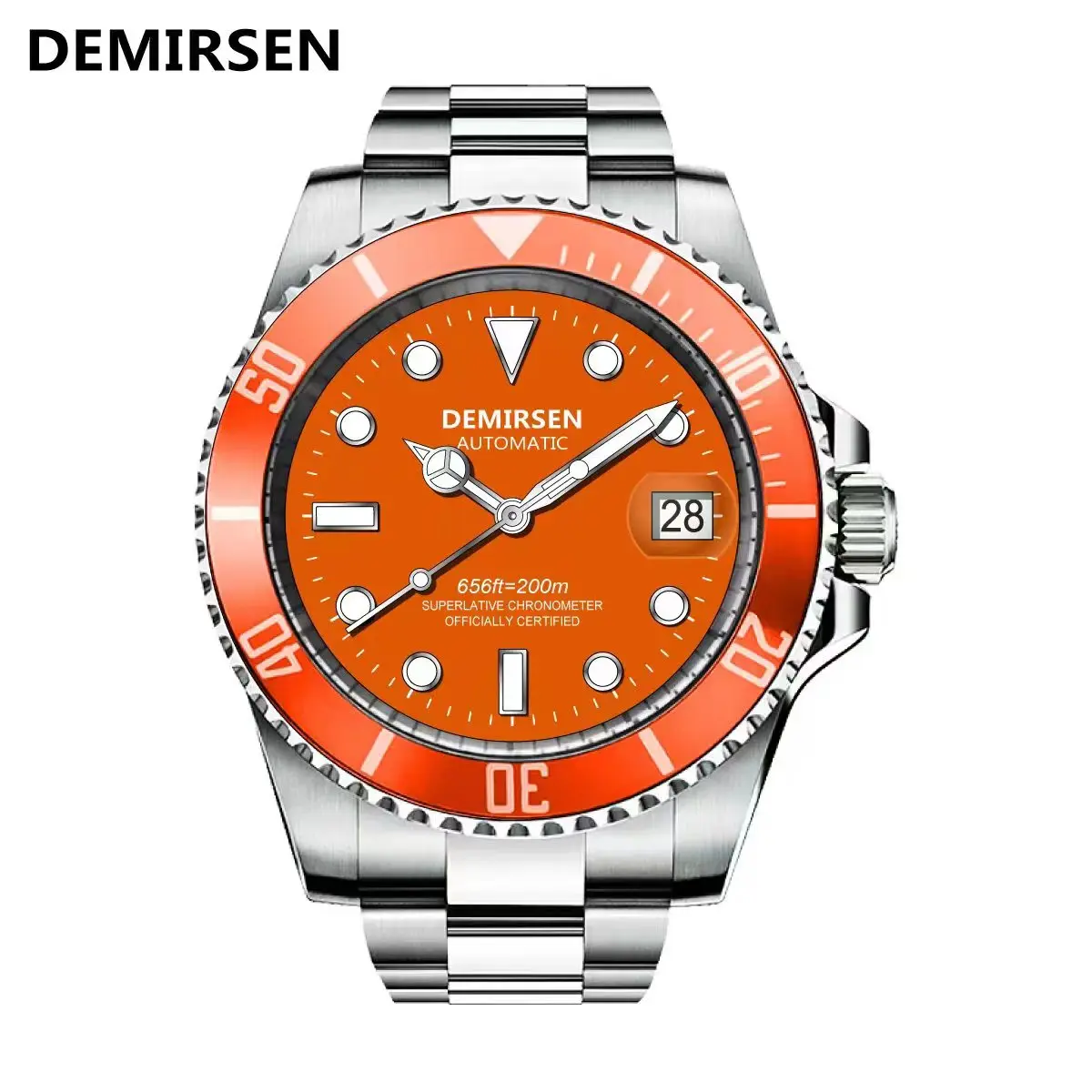 Demirsen Top Brand Men's Business Luxury Automatic Watch Stainless Steel Waterproof Sapphire Glass Luminous Mechanical Watches