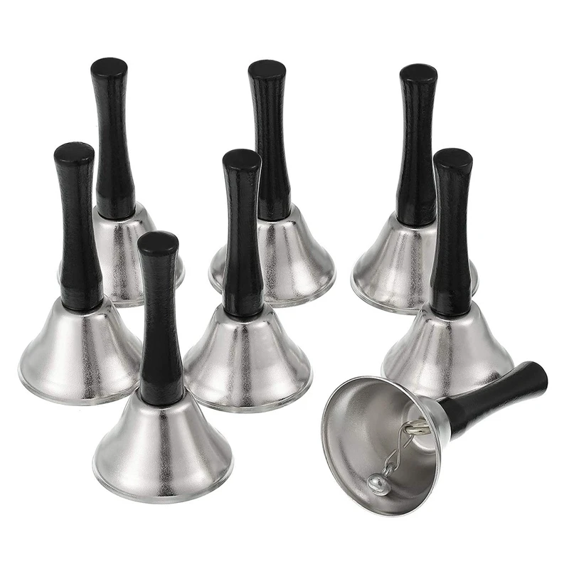 

48X Hand Bells Silver Steel Service Handbells Black Wooden Handle Diatonic Metal Bells Musical Percussion (Nickel White)