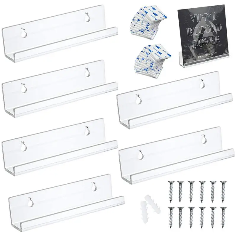 

Acrylic Record Rack 6 Pieces Durable Clear Acrylic Album Record Holder Easy To Install Clear Acrylic Record Floating Shelves