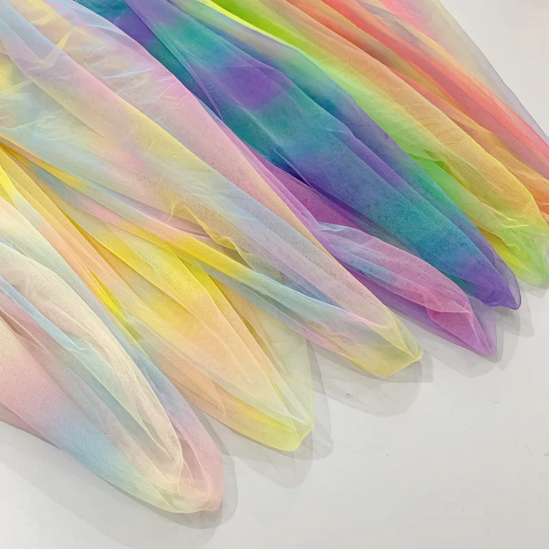 Rainbow Mesh Tulle Gauze Fabric By The Yard Dress Skirts Making Wedding Decoration Handmade Curtain DIY Crafts Supplies 91*150cm