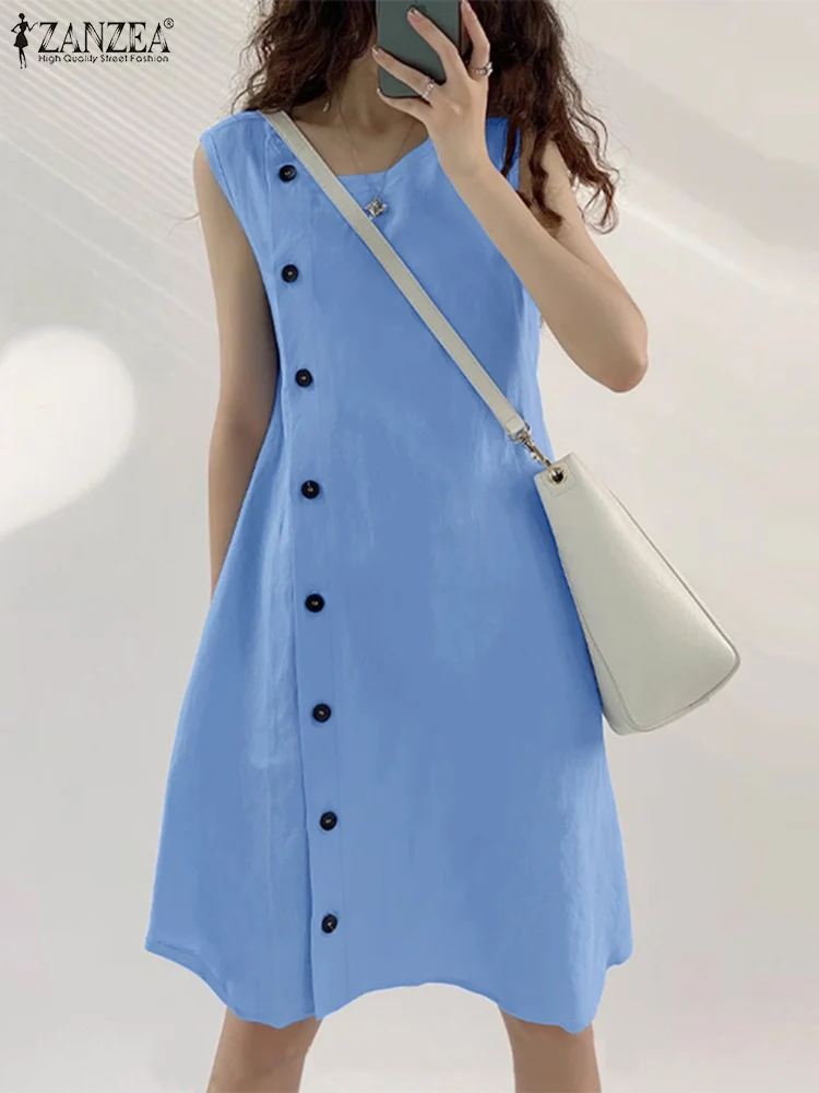 Платье женское летнее без рукавов до колена однотонное