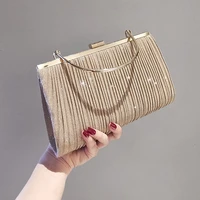 glitter pleated womens handbag 2022 trend luxury wedding sequin evening clutch bag female party shiny purse with metal handle