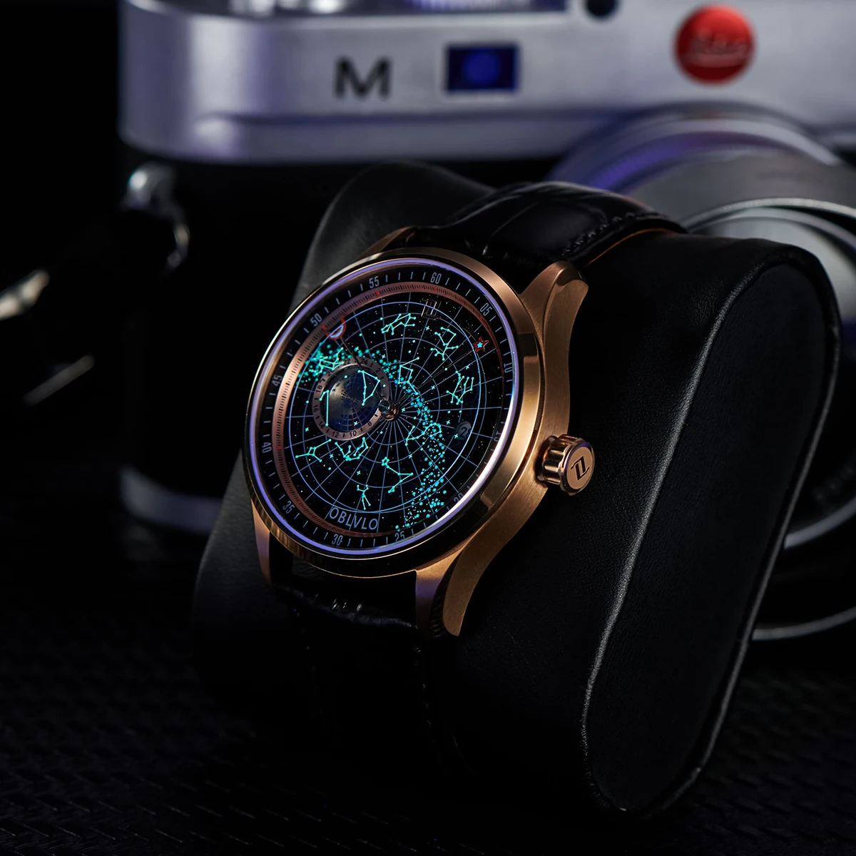 Pаспродажа Автоматические механические часы бренда OBLVLO для мужчин, светящиеся часы земли и звезды, водонепроницаемые часы с кожаным ремешком GC