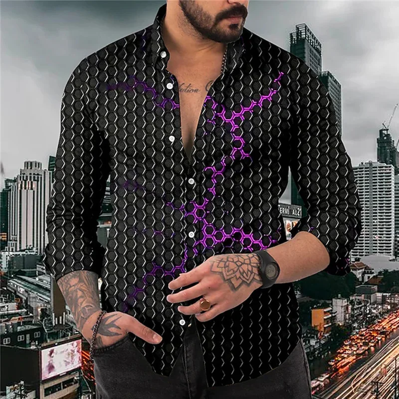 

Рубашка мужская приталенная с длинным рукавом и принтом граффити