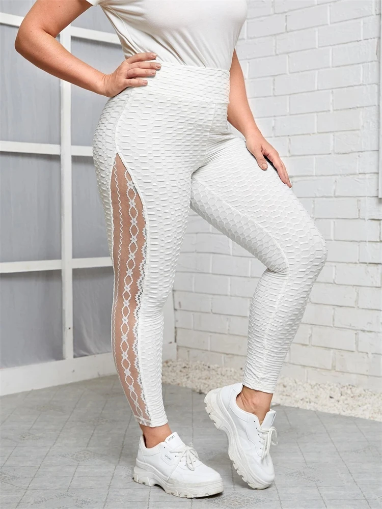 

SVOKOR Sexy Side Lace Leggings High Waist Stitching Pants For Women Breathable Solid Quick-Drying Slim Trousers Casual Clothing