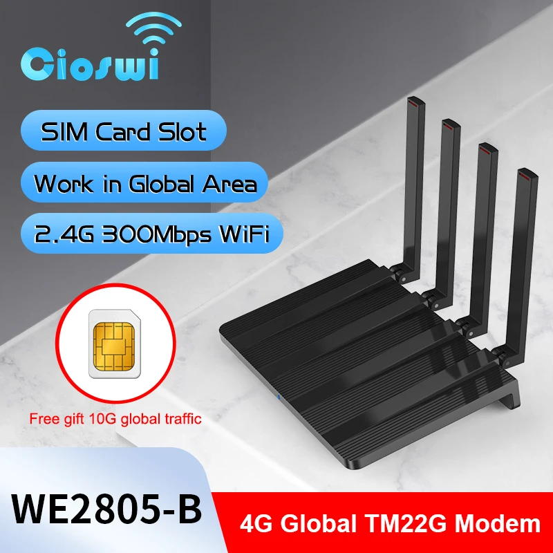 Cioswi 4G WiFi Router Global LTE TM22G Modem 300Mbps 2.4G Wi-Fi 10G Traffic Inside WAN LAN SIM Card Internet Roteador 32 User