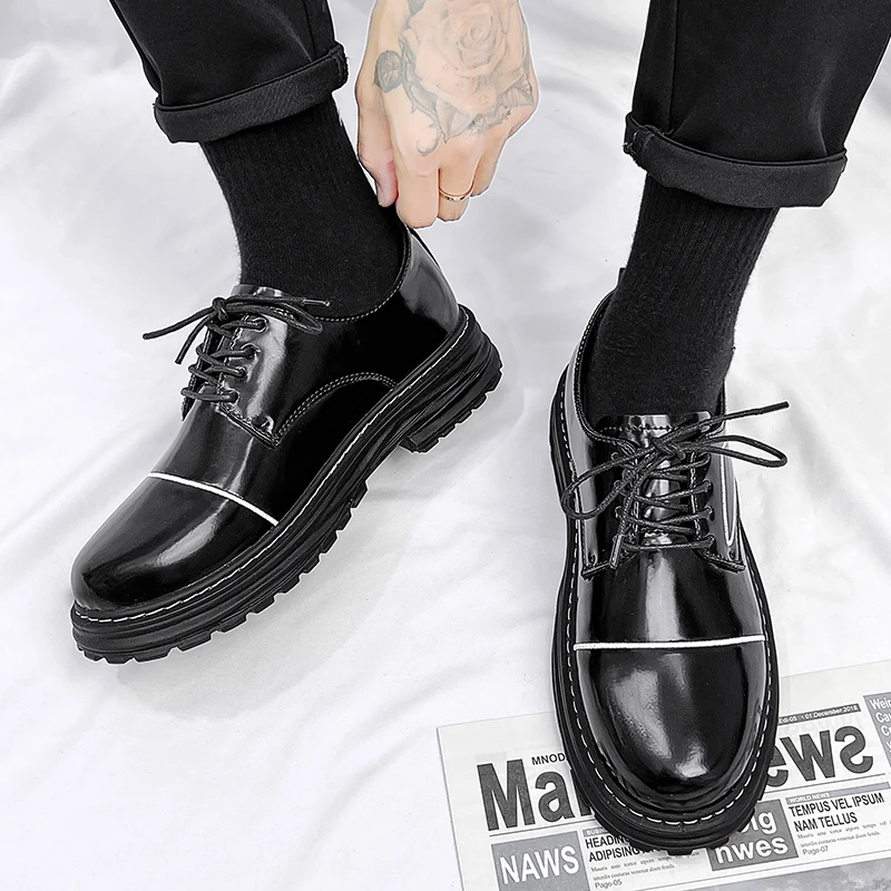 Men Fashion Black Leather Shoes Men's Lace Up Trendy British Casual Boots Mens Leisure Offical Business Party Shoes кроссовки