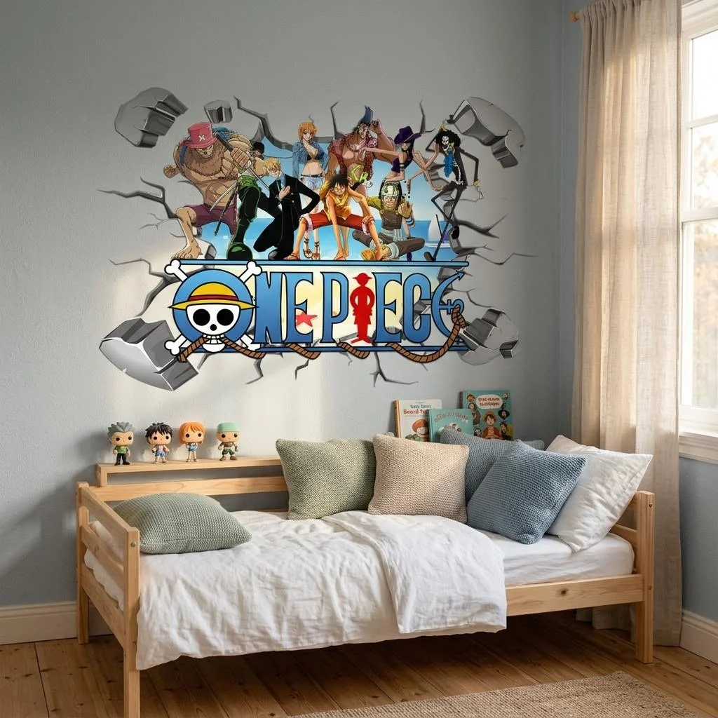 Фото Мультяшные 3D-наклейки на стену с Луффи из One Piece для детской комнаты, декор для дома и спальни, самоклеящиеся наклейки с персонажами из фильма №3
