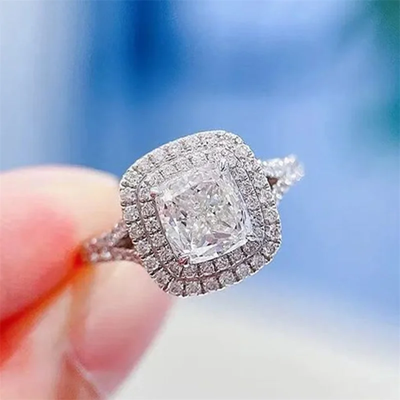 

UILZ Classic Cubic Zirconia Rings Geometric Silver Color Ring For Women Trendy Party Wedding Fine Jewelry Gifts
