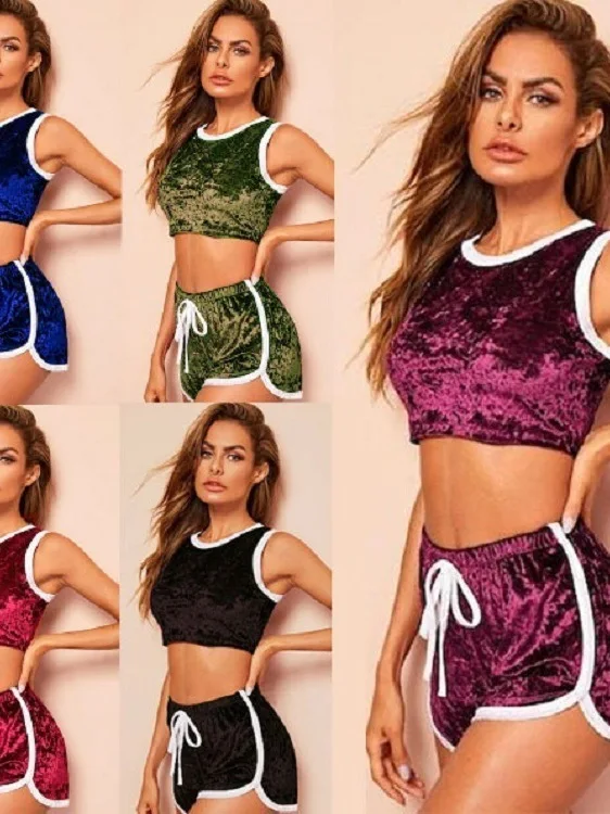 2024 новый летний женский сексуальный золотой бархатный топ без рукавов с круглым