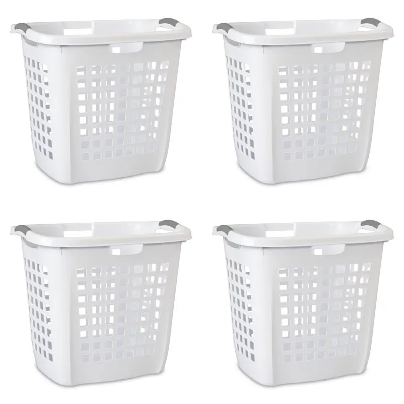 Ultra™ Easy Carry Plastic Laundry Hamper, White, Set of 4