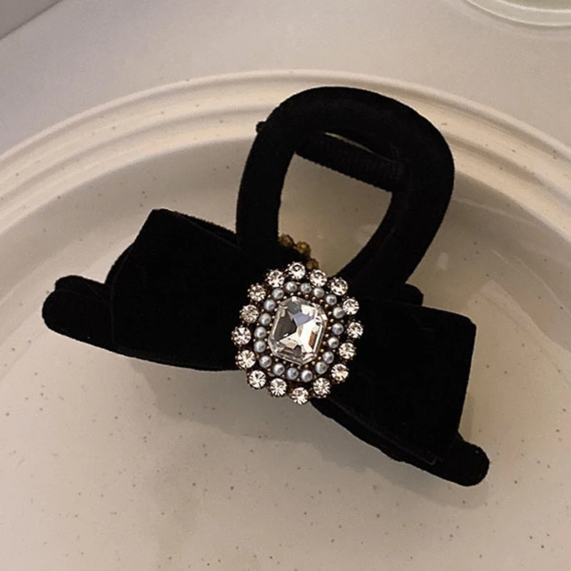 Заколка для волос с бантом из стразов во французском стиле ретро бархатная