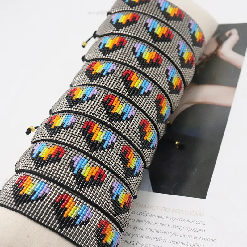 Браслет из бисера Радужный дизайн в форме сердца Оригинальность Ретро Богемия