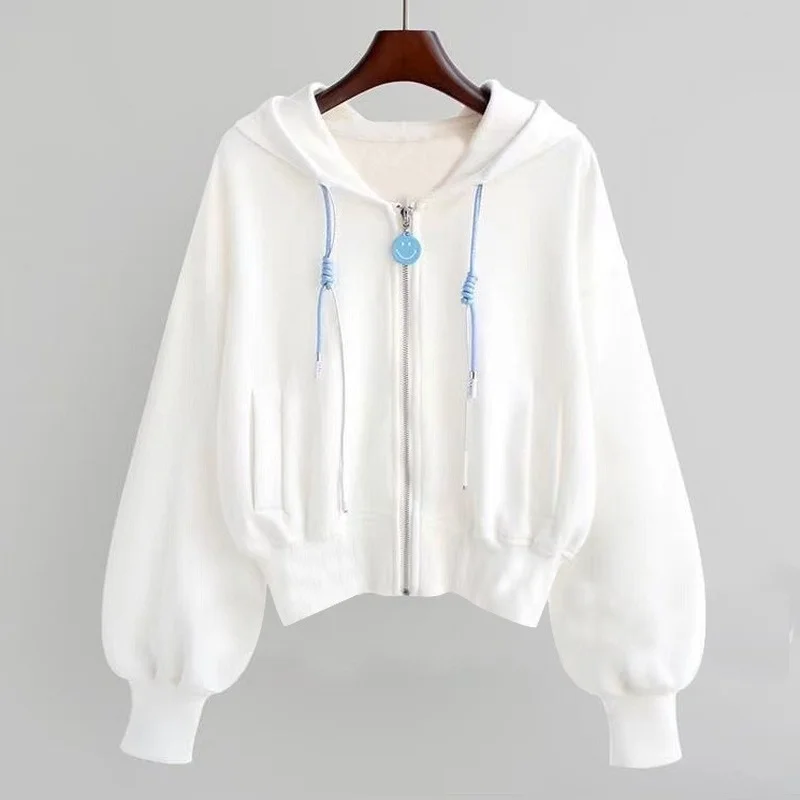 

2022 Chic Zipper Female Sweatshirt Hooded Zip Solid Color Hoodies Oversied Autumn Loose Harajuku Women Tracksuit Clothing E222