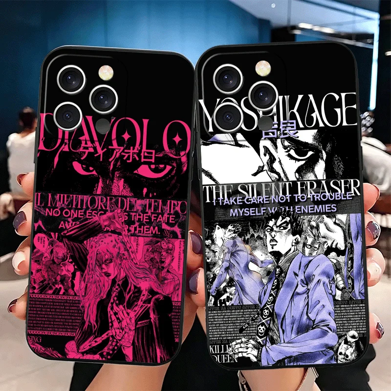 Фото Чехол JoJo Adventure Cool Soft для iPhone 11 13 14 15 16 Pro Max 17 Air 16E 12 Mini 7, черный, задняя крышка №2