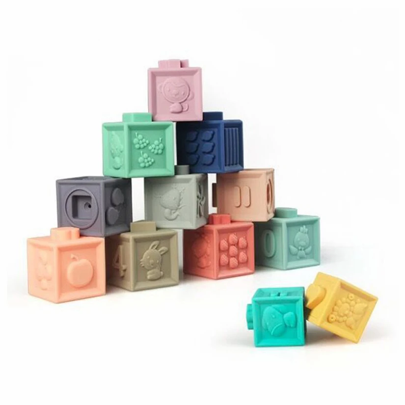 

12Pcs/Set Children Toy Infant Soft Grasp Building Blocks Cube Squeeze Stack Block Educational Toys For Kids Christmas Gift D65Y