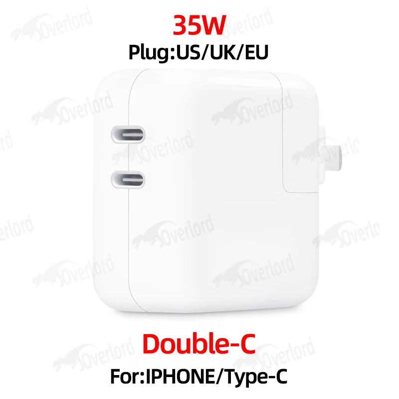 

New Dual C 35W Dual USB-C Port Power Adapter for MacBook Air iPhone 14 13 12 Pro Max Plus Mini iPad Apple Watch AirPods