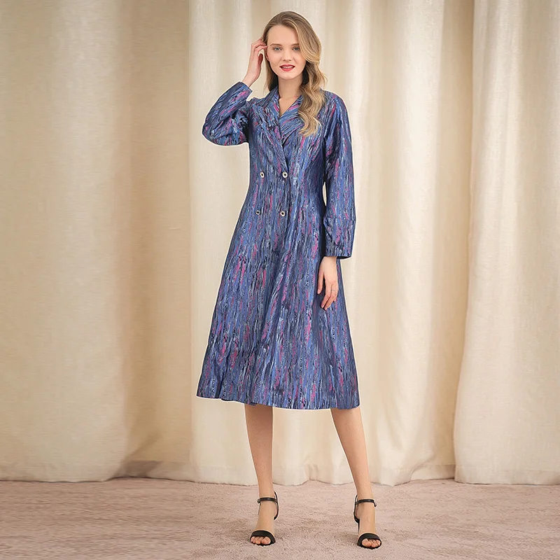 VOA трикотажная окрашенная жаккардовая шелковая колючая юбка с воротником и