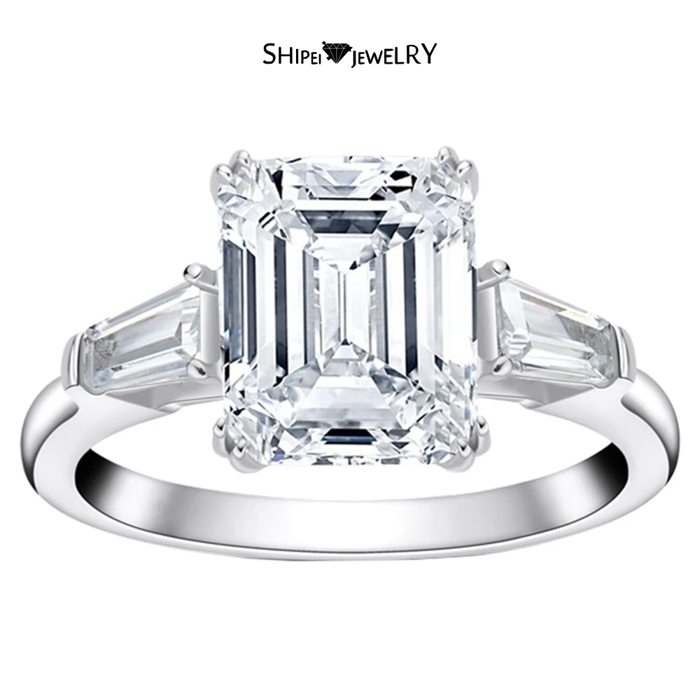 

Shipei Classic Solid 925 Sterling Silver Emerald Cut 8*10 MM High Carbon Diamonds Gemstone Women Ring Wedding Engagement Jewelry
