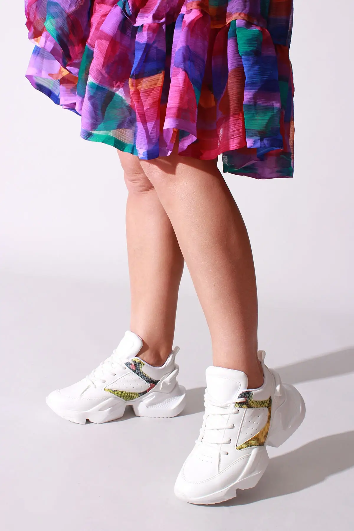 

Fashion Style Women's White Yellow Leather Sports Sneaker Shoes