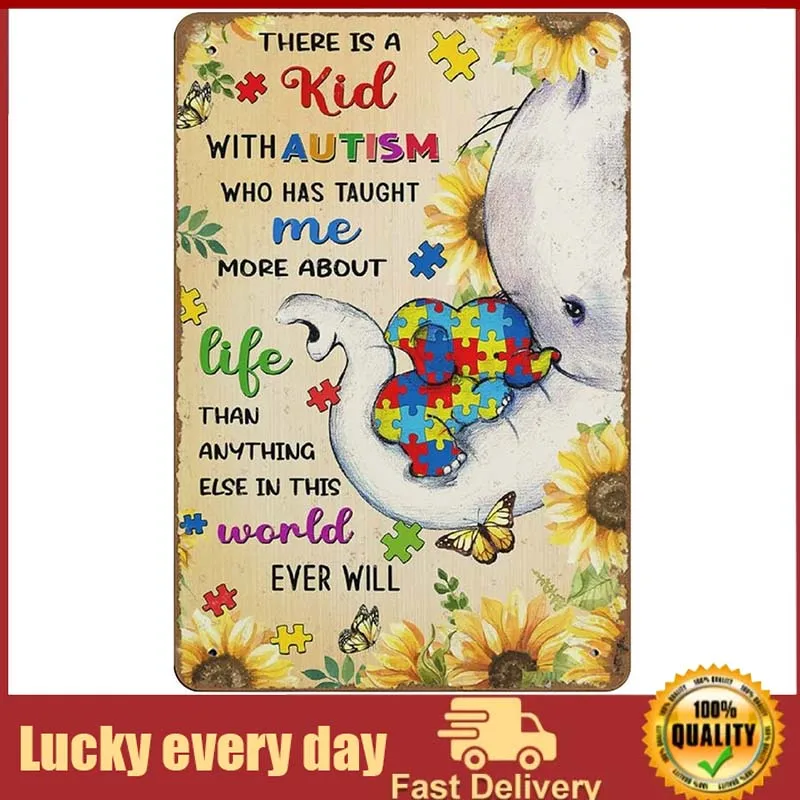 

Elephant Autism Poster Autism Awareness tin sign Art Elephant And Sunflowers Decor Autism Puzzle Piece Wall Art Autism Mom Decor
