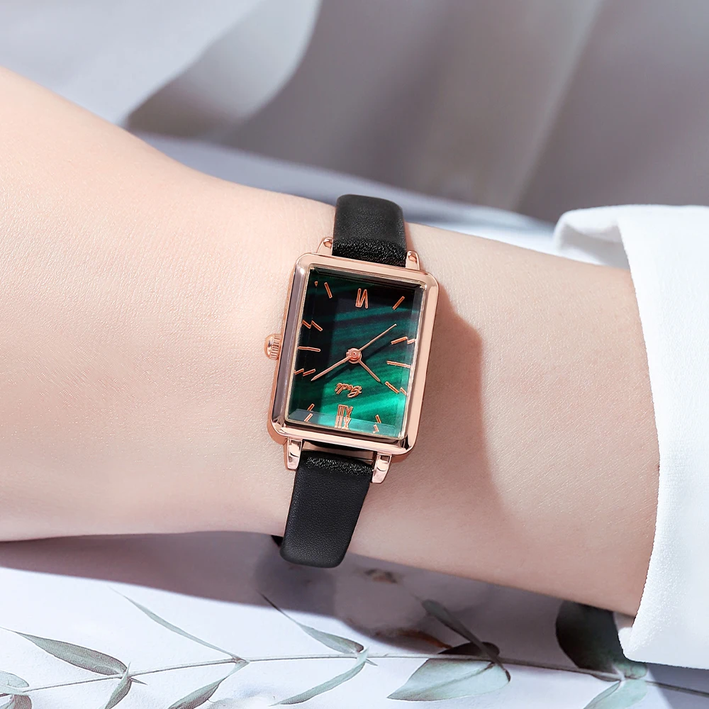 GEDI Fashion Rectangle Sakura Pink Small Women Watches Luxury Brand Leather Strap Ultra-thin Elegant Quartz Ladies Clock Relogio