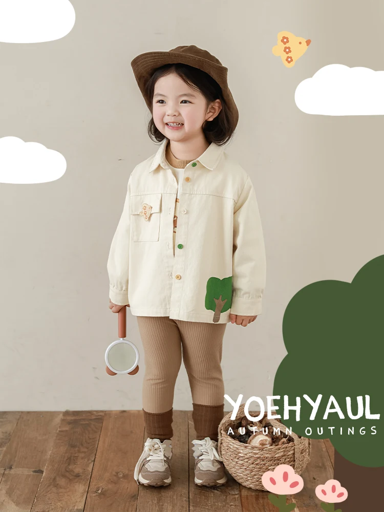 Женская простая рубашка с отворотом и мультяшным принтом вышивкой милая