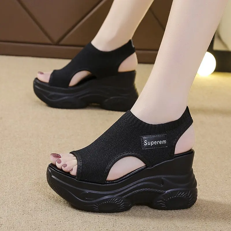 Women Sandals Wedge Heel Elastic Cloth Cover Foot Ladies Sandals Thick-soled Casual Women's Shoes Sandalias De Mujer Sapato