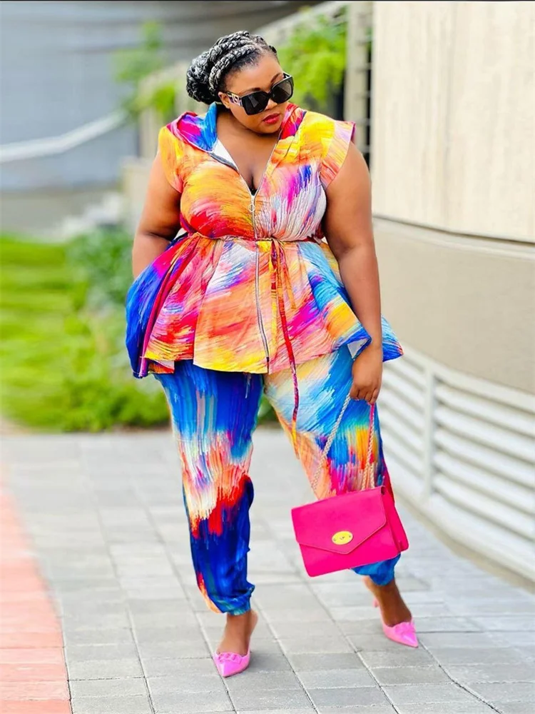 Plus Size Women Clothing Two Piece Set Hoodies Tie Dye Casual Loose Top and Pants Matching Suit Wholesale 3xl 4xl 5xl 6xl