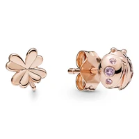 authentic 925 sterling silver sparkling four leaf clover ladybird with crystal stud earrings for women wedding fashion jewelry
