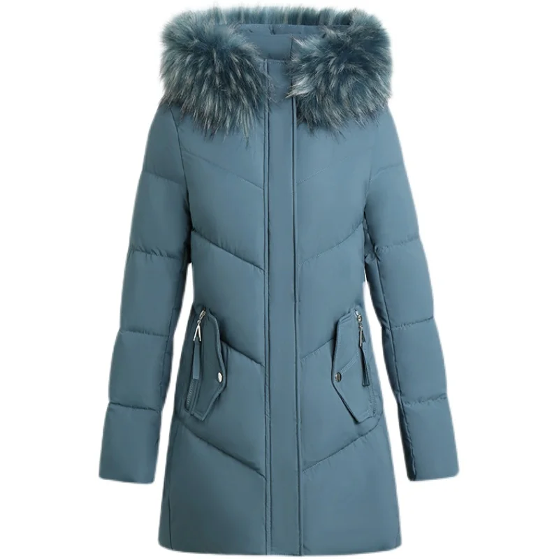 loose 5XL Women's Jacket mom Winter Parkas Fur Collar Hooded Long Coat Female Jackets Warm Cotton Padded Jacket Outerwear