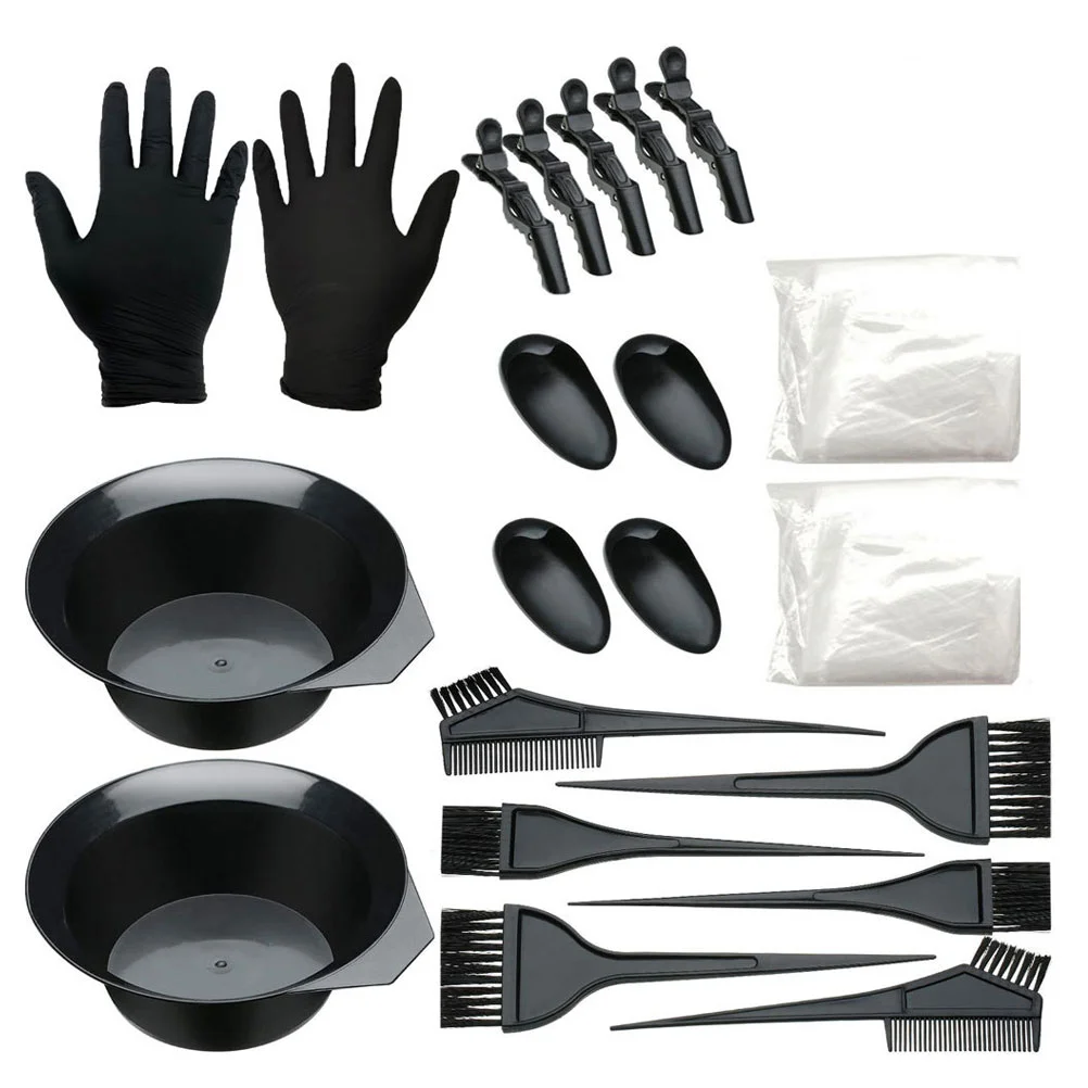 

Hair Kit Dye Coloring Tools Dying Brush Bowl Cap Protector Ear Comb Color Gloves Salon Brushes Set Dyeing