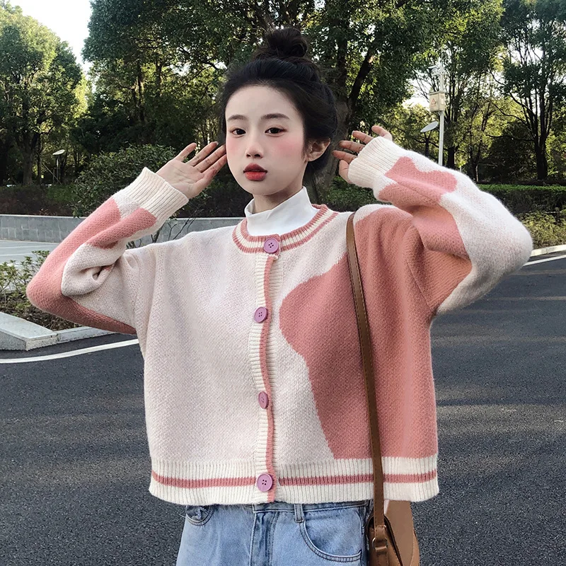 

Милый цветной свитер с медведем, жаккардовый вязаный кардиган, свитер для женщин, дизайнерское осеннее и зимнее мягкое восковое пальто, Топ