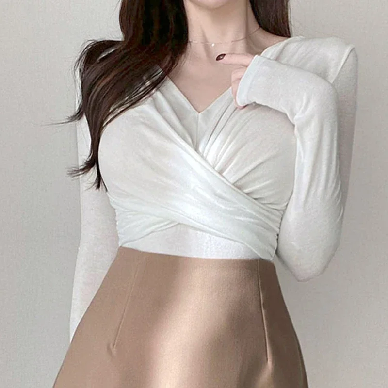 Женская одежда в корейском стиле весенне-осенняя сексуальная тонкая белая