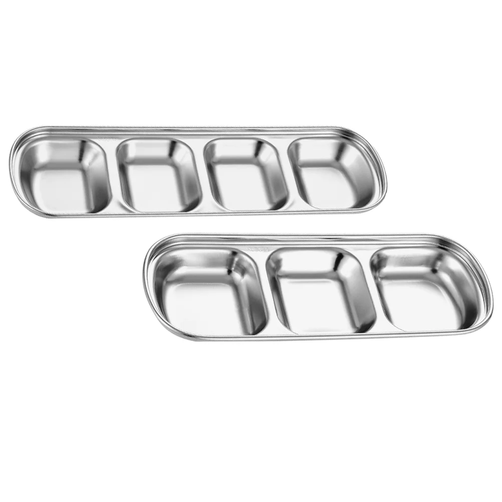 

Drizzle Sauce Dish Dipping Plate: 2Pcs Divided Side Dipping Bowls Stainless Steel Seasoning Dishes for Home Party Hot Pot